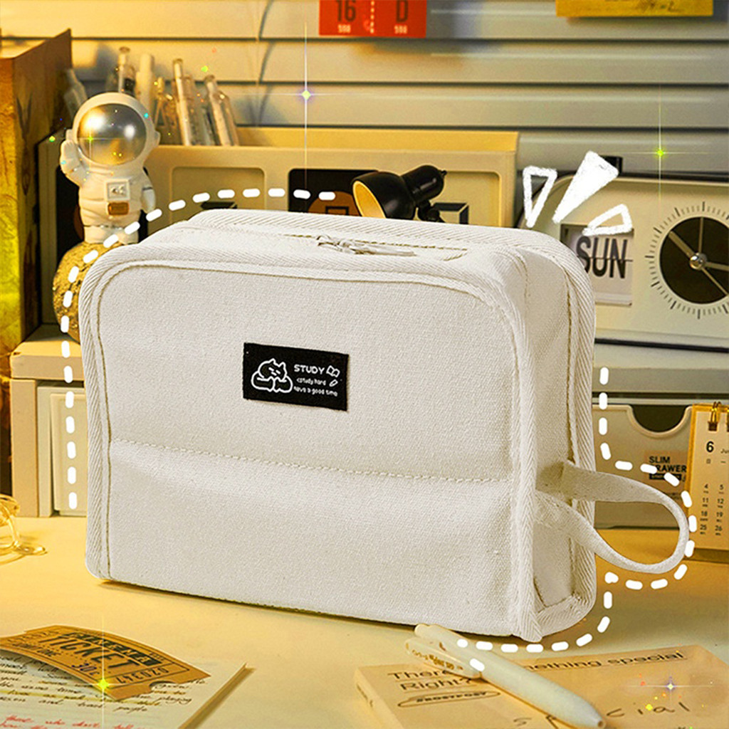 

Large-capacity Canvas Pencil Case Simple Style New Popular Student Stationery Storage Box School Office Supplies