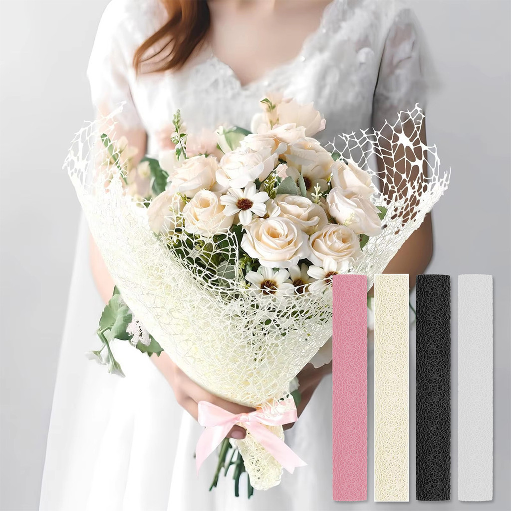 

PROMO!1 Roll Kertas Buket Jaring Snow Mesh kain Bahan Buket Supplies Square Mesh Roll Flower WrappingREADY