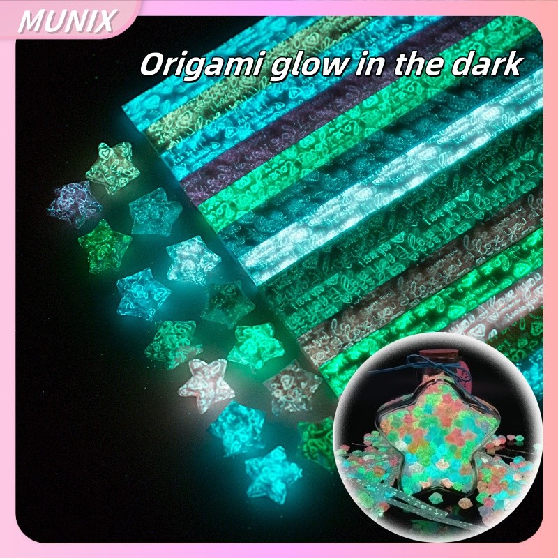 

210 Lembar Kertas Origami Bintang-Glow in the Dark-Warna Neon untuk DIY&Kerajinan COD/Ready
