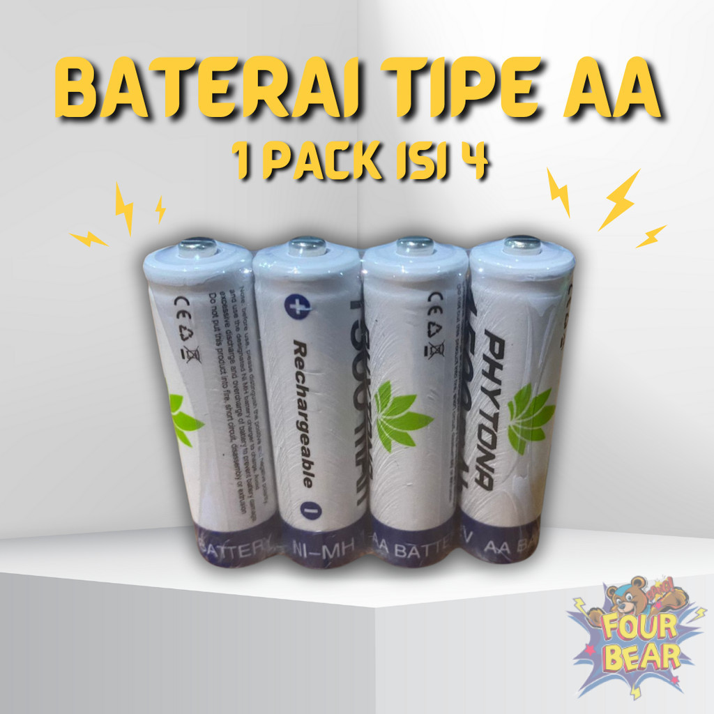 FOURBEAR BATERAI CAS AA ORIGINAL PHYTONA 1500MAH 1.2VOLT RECHARGEABLE NI-CD NI-MH SNI
