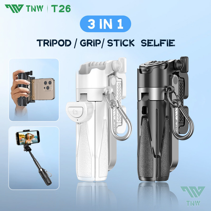 TNW T26 Extendable Grip Tripod Mini Selfie Stick Remote Control Tripod 3 In 1 Tongsis Tripod Bluetoo