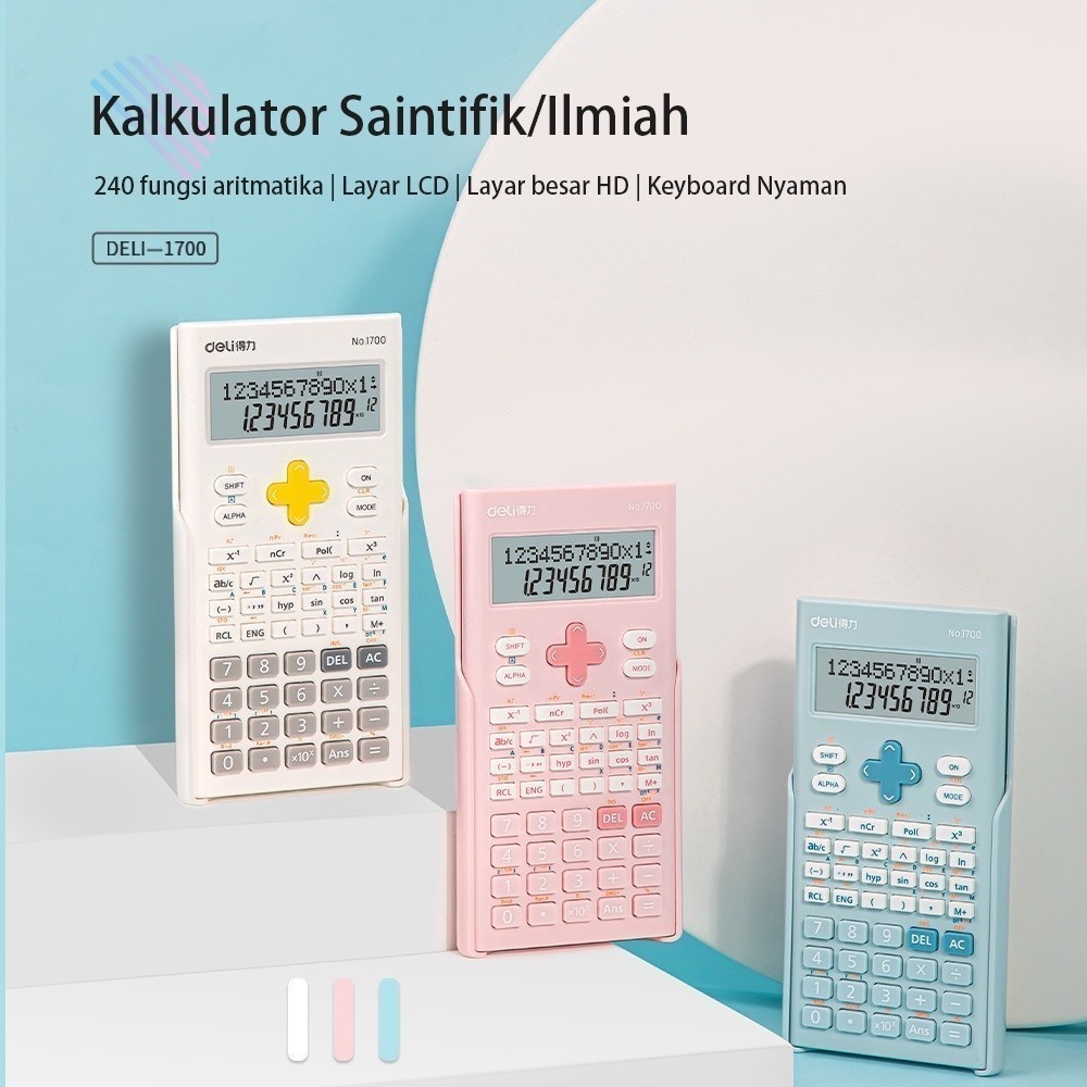 

ELBER DELI001 Deli Scientific Calculator/ Kalkulator Ilmiah 12 Digit 240 Fungsi 1700 - Biru Muda Y1667