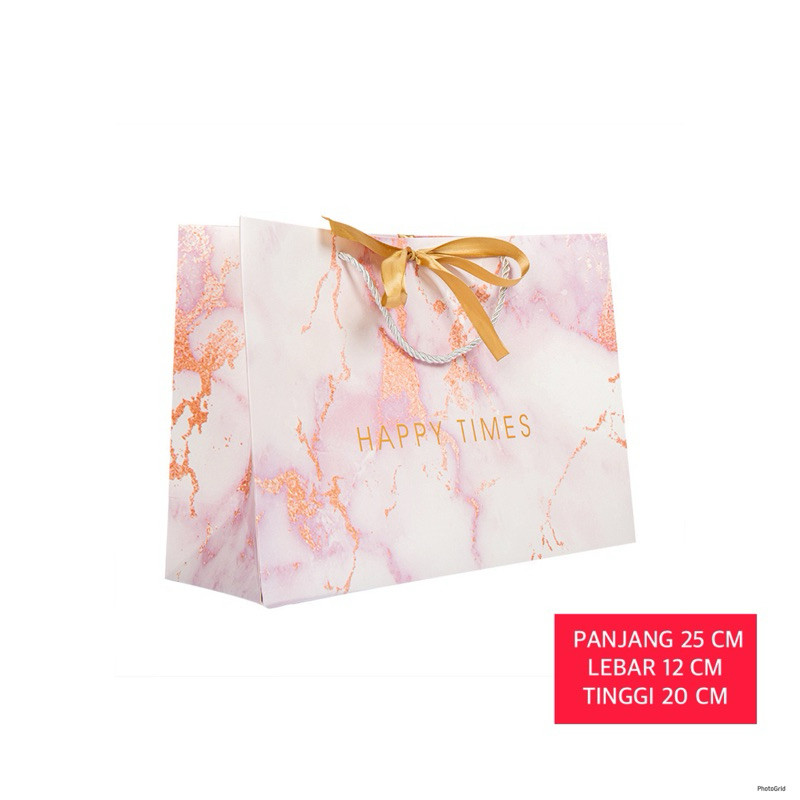 

PAPER BAG MOTIF MARMER PINK 25 CM | HAMPERS BAG | KANTONG SOUVENIR