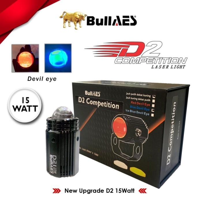 Lampu Tembak Laser D2 PLUS Hi Loo 15 Watt Laser Premium PRO BULLAES - KUNING PUTIH, MERAH