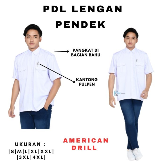 laris -Baju Putih tangan Pendek Seragam Dinas Harian Kemeja Kerja Kantor - Biru Dongker, S