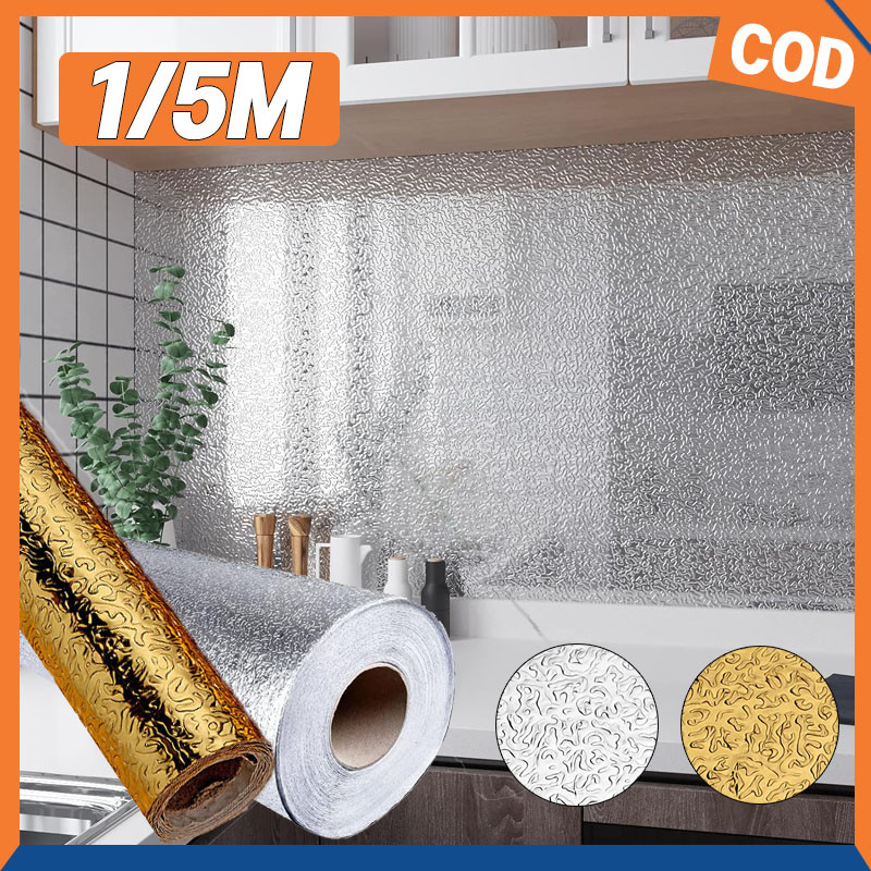 Wallpaper Anti-Minyak Aluminium Foil Motif Kulit Jeruk Emas Stiker Aluminium Foil Stiker Tembok Dapu