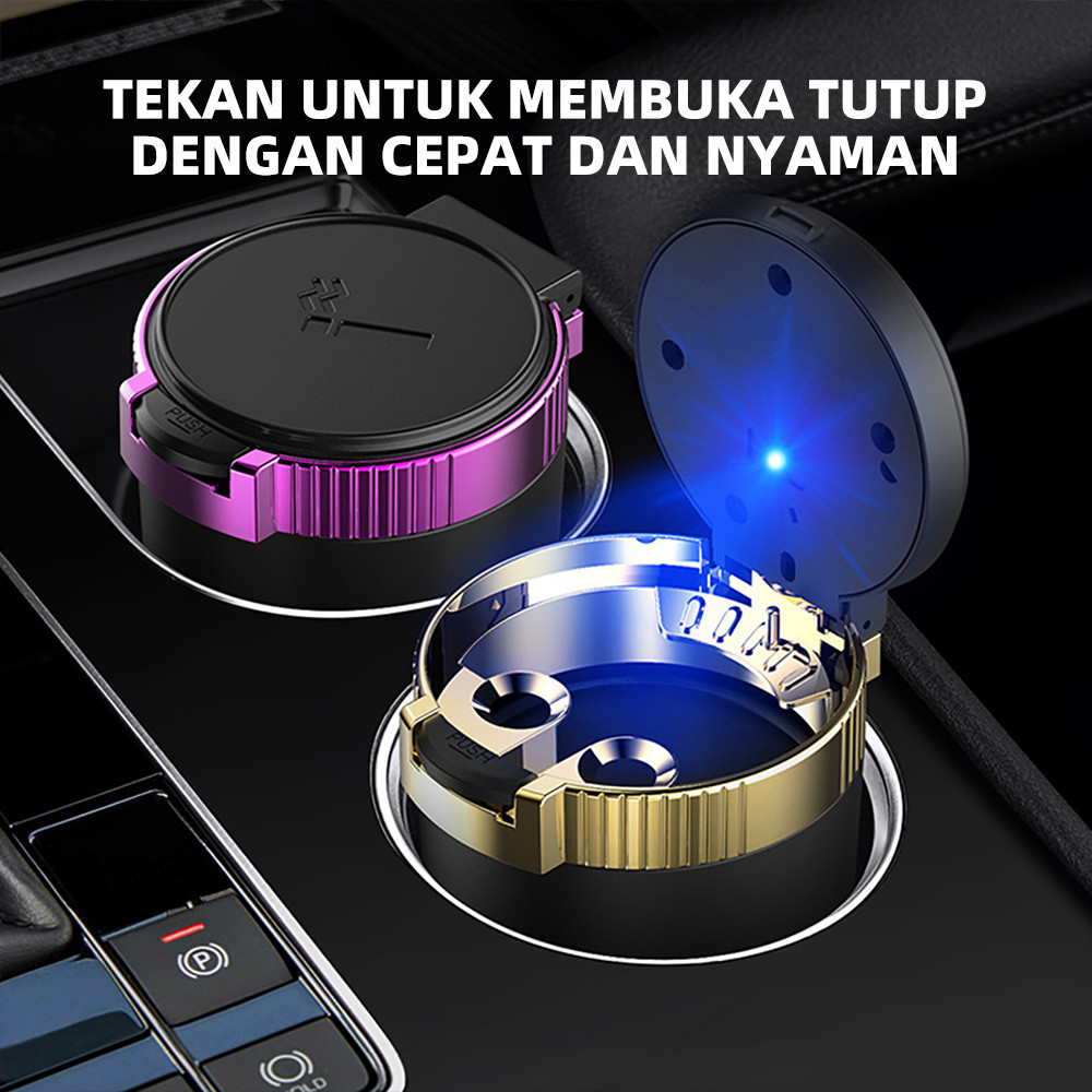 Asbak Mobil Lampu Led Stainless Steel Mobil Asbak Portable Tempat Rokok Aksesoris Mobil Ashtray_Clic