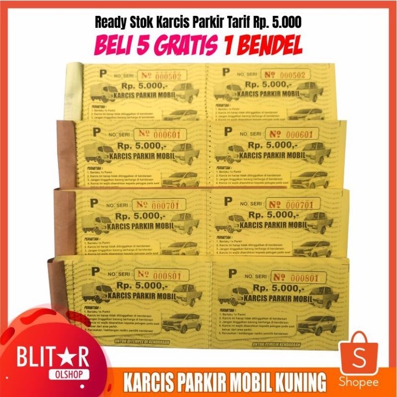 

Cetak Karcis Parkir Mobil Tarif 5 Ribu Kertas Warna Best Seller Murah