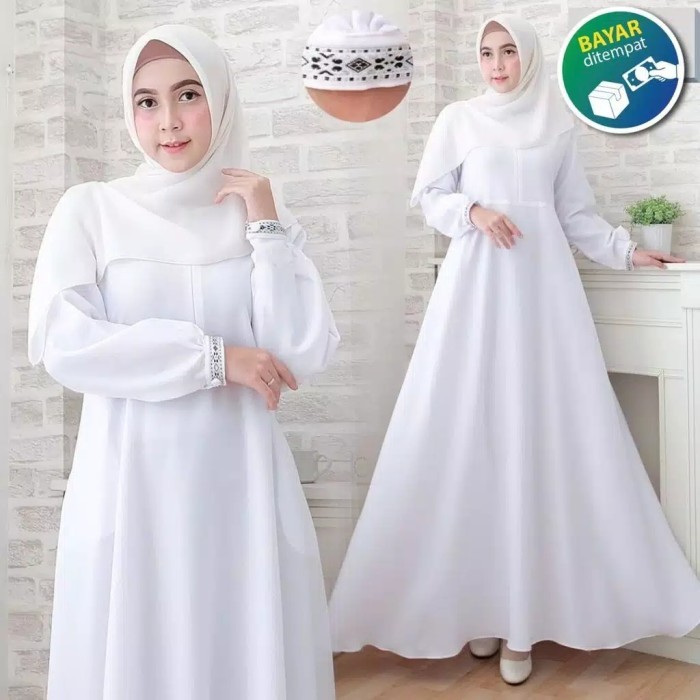Rahma / Nabila Maxy Gamis Putih Basic Kekinian - Gamis Jumbo Crinkle Remaja Putih Korea Terbaru Leba