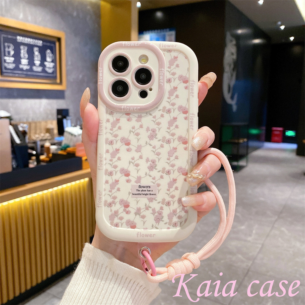case XIAOMI Jalur bunga merah muda dengan tali tangan Casing ponsel cocok untuk REDMI 10 12 13 Casin
