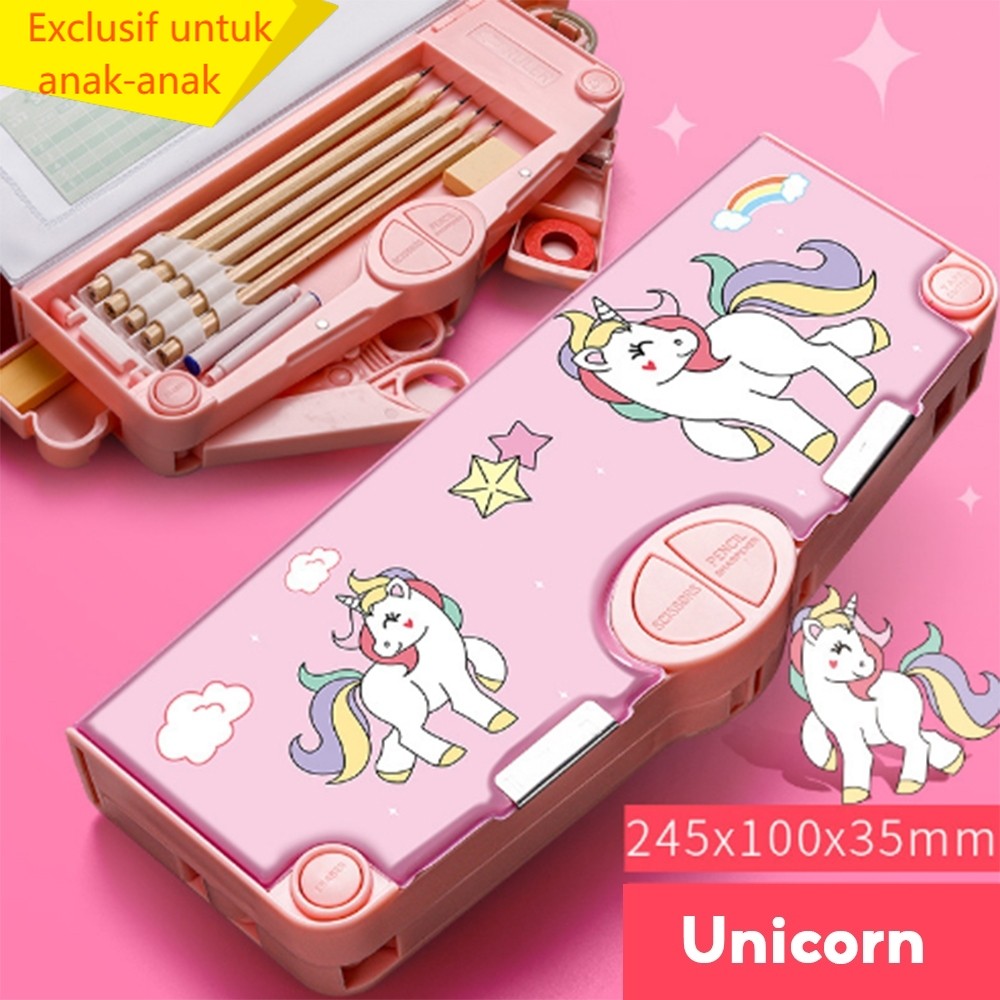 

Kotak Pensil Multifungsi Lengkap Peruncing Gunting Isolasi Penghapus Penggaris Kotak Pensil Multifungsi Motif Pola Kartun Lapisan Ganda Tunggal dengan Rautan Kapasitas Sayang.