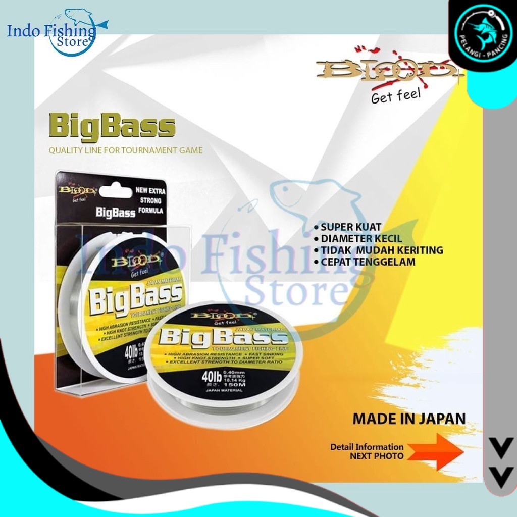 Big Bass Senar Pancing BLOOD Japan Material 150M Crystal White Untuk Kolam & Air Laut - PP
