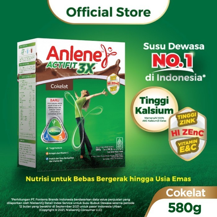 

Anlene Actifit 3X Susu Bubuk Dewasa Cokelat 580g - Tulang & Sendi