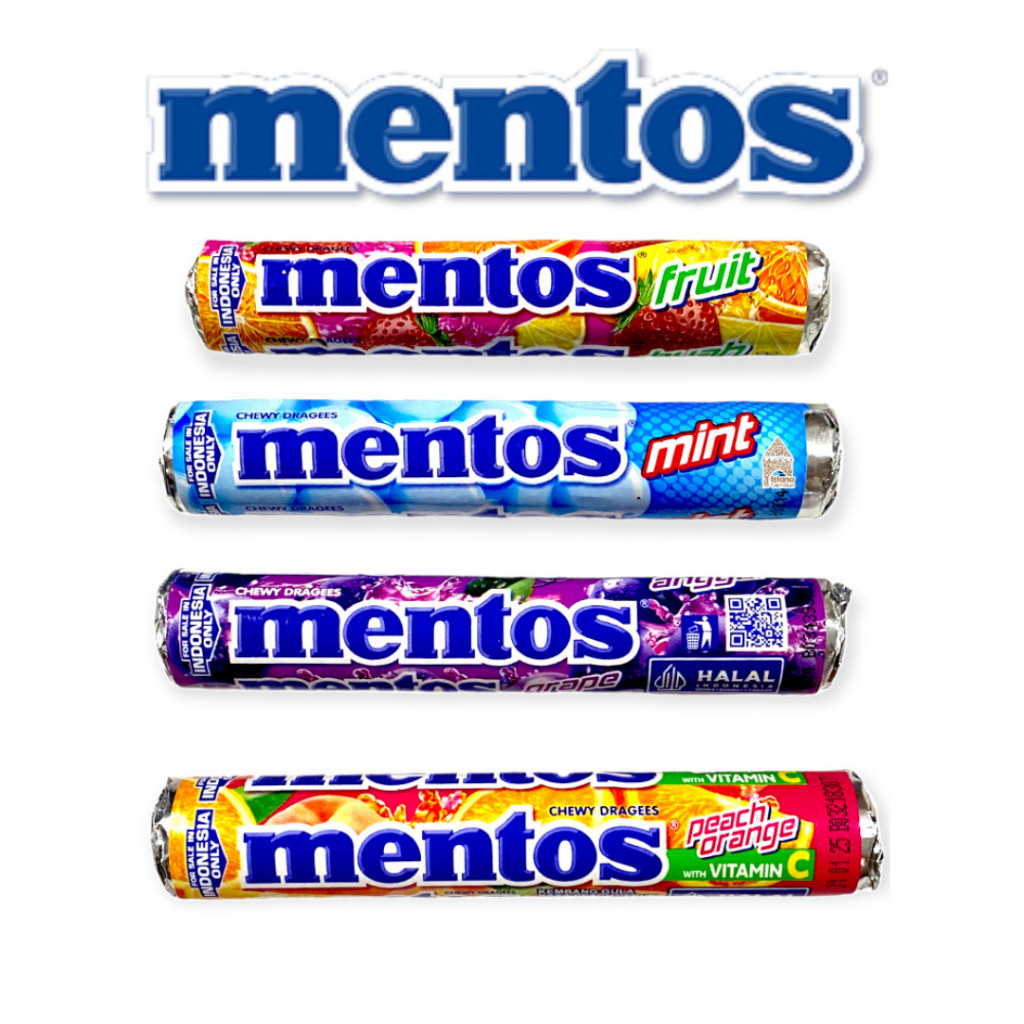 

PERMEN MENTOS 29 GRAM 1 ROLL MINT ANEKA BUAH BIJI KISS CEMILAN ANAK GROSIR MURAH MAKANAN RINGAN gr 29gr