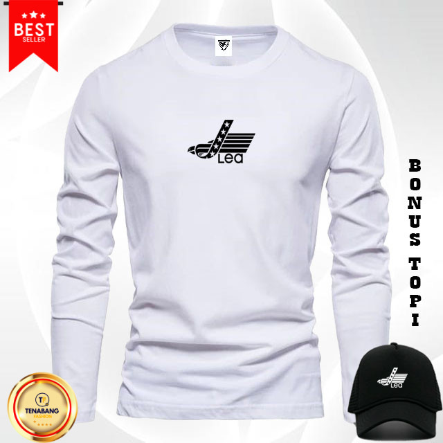 GRATIS TOPI.. Baju Kaos T-Shirt Pria Lengan Panjang Lea Hitam /Kaos pendek / Kaos pria & Wanita / Ka