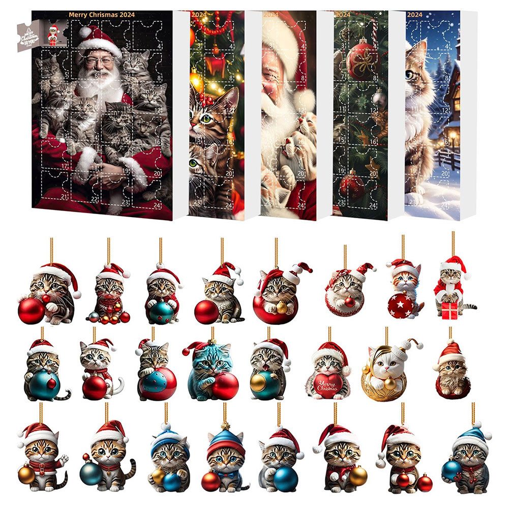 

Advent Calendar 2024 Christmas Tree Cat Pendant Cute Christmas Advent Calendar 2D Acrylic Cat Hanging Pendant for Cat Lovers