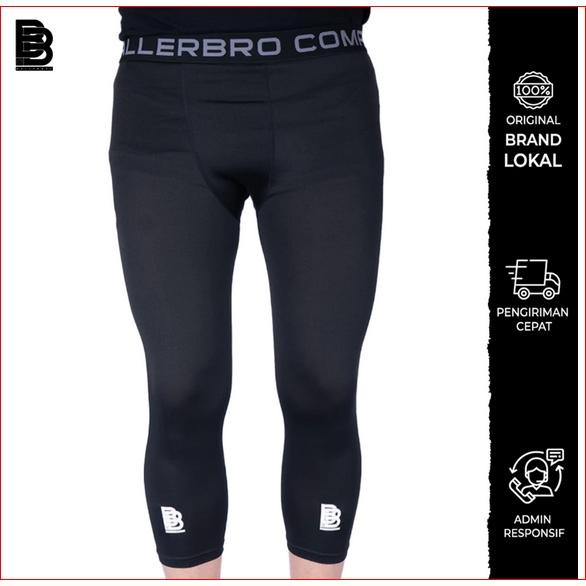 Celana Legging BALLERBRO Compression Pants 3/4 Olahraga Basket Pria Warna Hitam Putih Ketat Elastis 