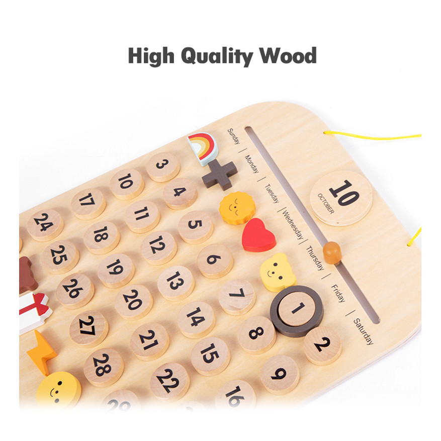 

ildren Wooden Calendar Early Learning Toy Cognitive Weather Holiday Record Life Memo Pendant Ins Wooden Toy For Kids Room Gift