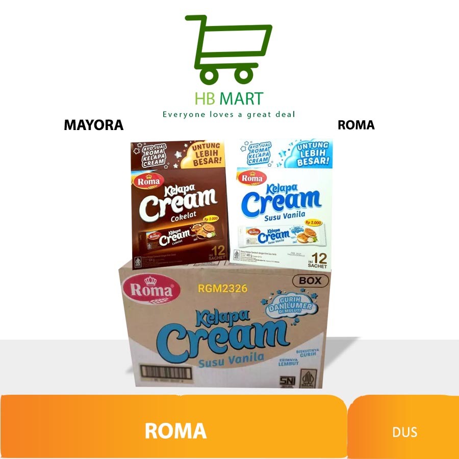

BISKUIT ROMA KELAPA CREAM SUSU VANILA / COKLAT - 1 karton isi 6 box x 12 x 42 g