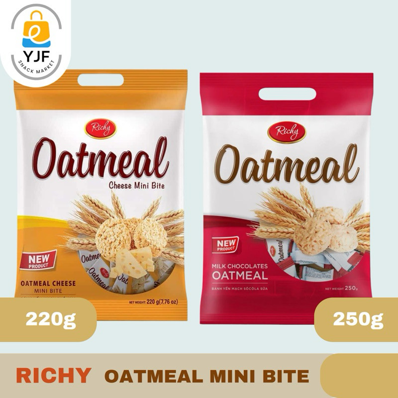 

Richy Oatmeal Mini Bite / Cemilan Snack Sehat Kue Biskuit OatMeal Rasa Keju / Susu Snack Import