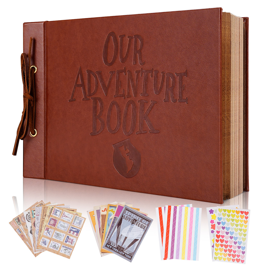 

80Pages Photo Album Our Adventure Book Retro PU Leather DIY Handmade Photo Sticker Scrapbook Anniversary Memory Valentines Gift