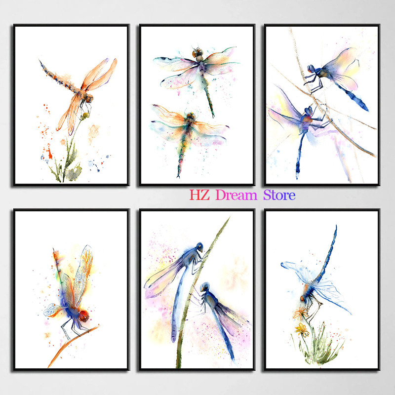 

Watercolor Dragonfly Posters and Prints Flying Dragonflies Colorful Canvas Painting Wall Art Picture for Living Room Home Decor