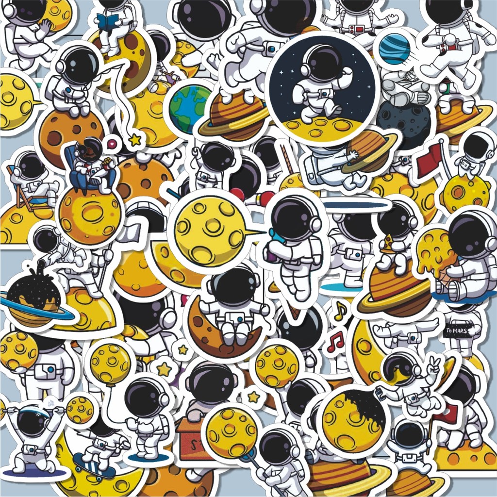 

100PCS Lucu Stiker Astronot V3 Stiker Aesthetic Stiker Anti Air Stikers Berperekat Waterproof sticker decal buat Motor Helm Buku Journal Koper Casing HP Laptop Botol Minum Hadiah anak