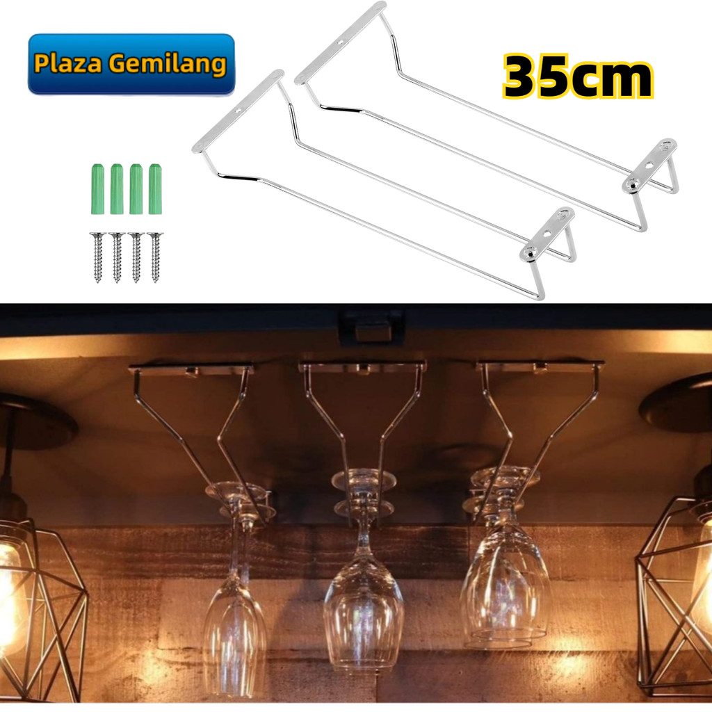 Gantungan Gelas Wine 35CM Untuk Bar Cafe Dapur Rak Gantung Minimalis Material Stainless