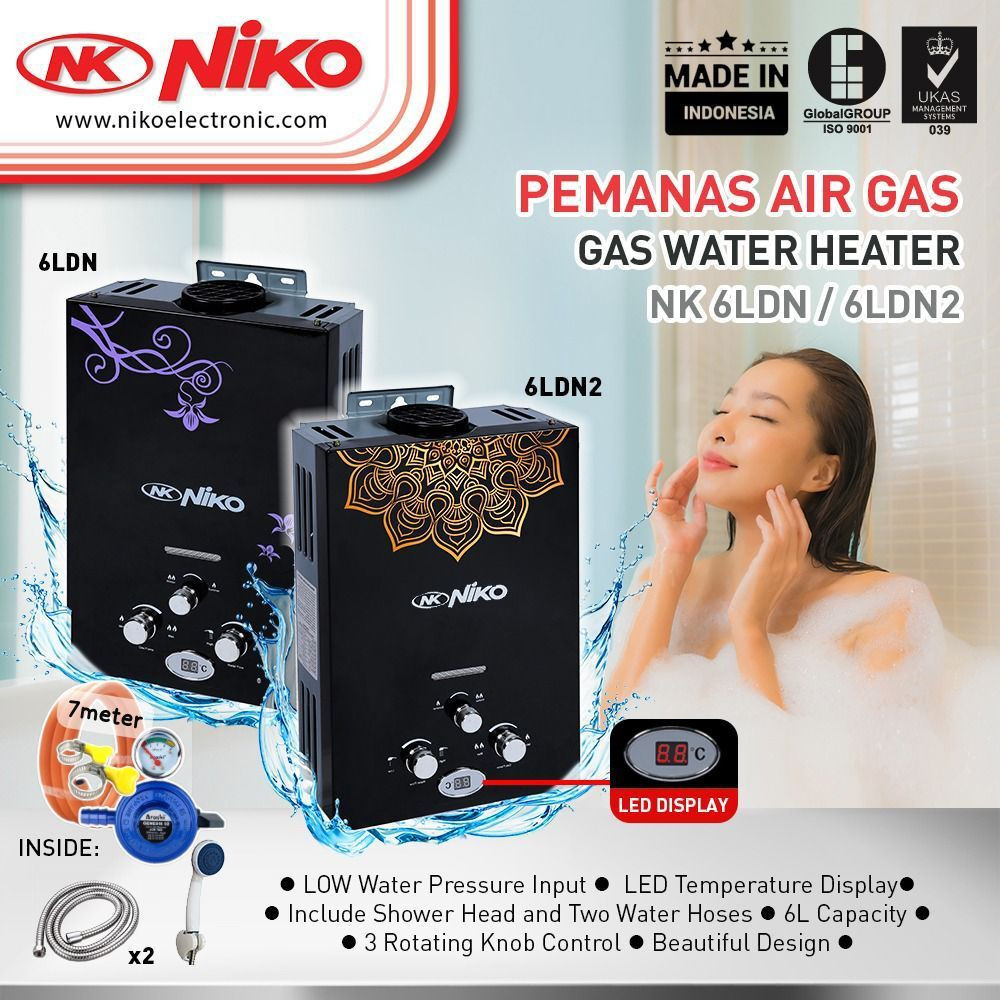 

NIKO Gas Water Heater Pemanas Air Tempered Glass NK-6LN- TERMURAH