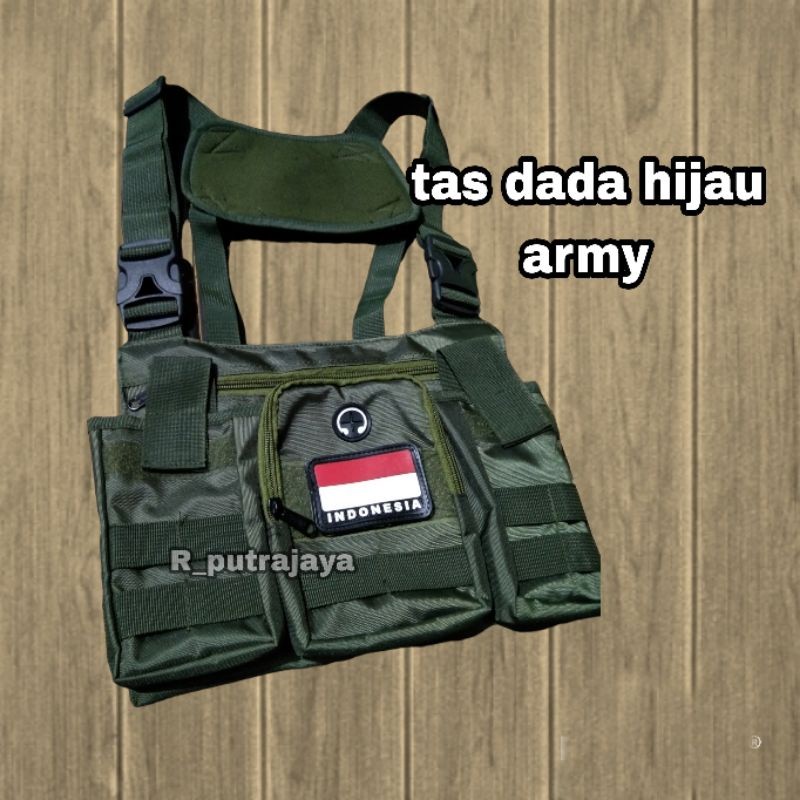 ANGGRAEINI TAS CHEST BAG PREMIUM/tas dada rompi/tas dada hijau army TNI saku 3 hendset