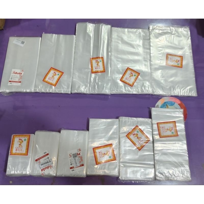 

kantong plastik pp queen/idola/atom, ketebalan 0.3, tersedia 11 variasi ukuran