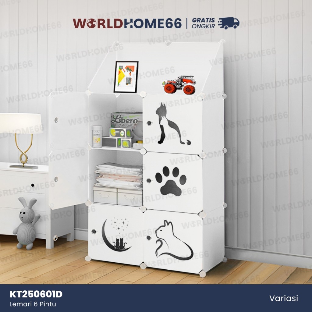 Lemari Pakaian Plastik Lemari Portable Anak Kos Rak Baju Gantungan 6 Pintu Serbaguna