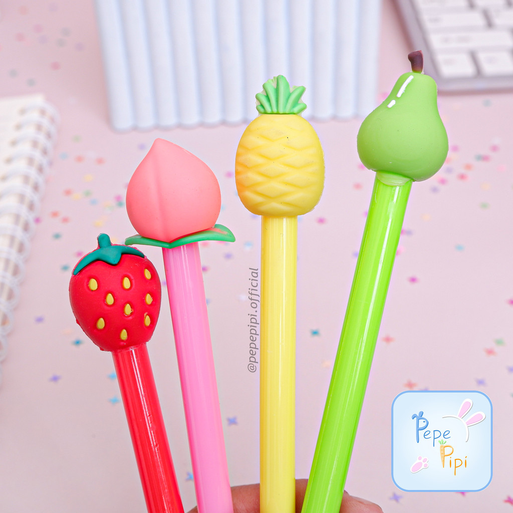 

Pena Gel Buah-Buahan (Strawberry, Nanas, Peach, Pear) Pulpen Pen Fruit Gelpen Buah