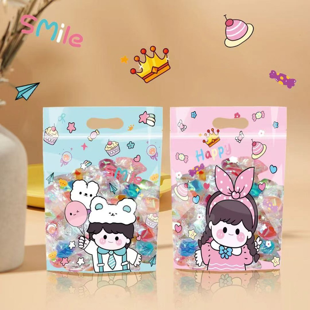 PLASTIK ZIPPER ZIPLOK UK BESAR 25X35CM  KARTUN LUCU PLASTIK STANDING POUCH KUE SNACK PLASTIK KLIP SN