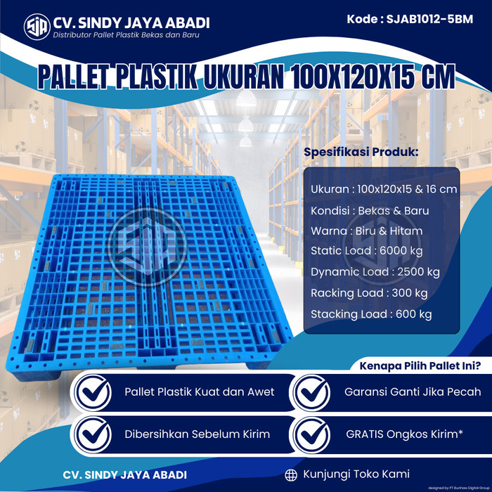 

Pallet Plastik Bekas Ukuran 100x120x15 cm - SJAB1012-5BM / Pallet Plastik Warna Biru / Pallet Plastik Jaring