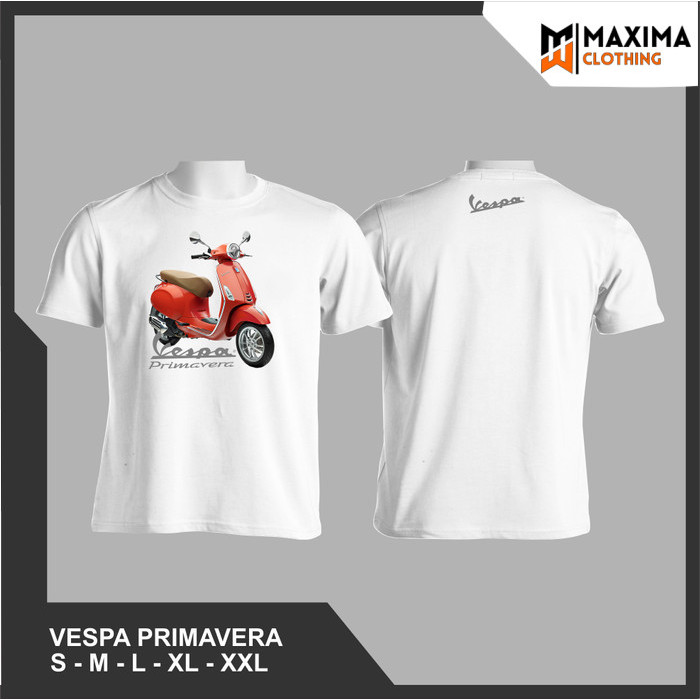 KAOS DISTRO OTOMOTIF MOTOR VESPA MATIC PRIMAVERA ORANGE - Putih, S