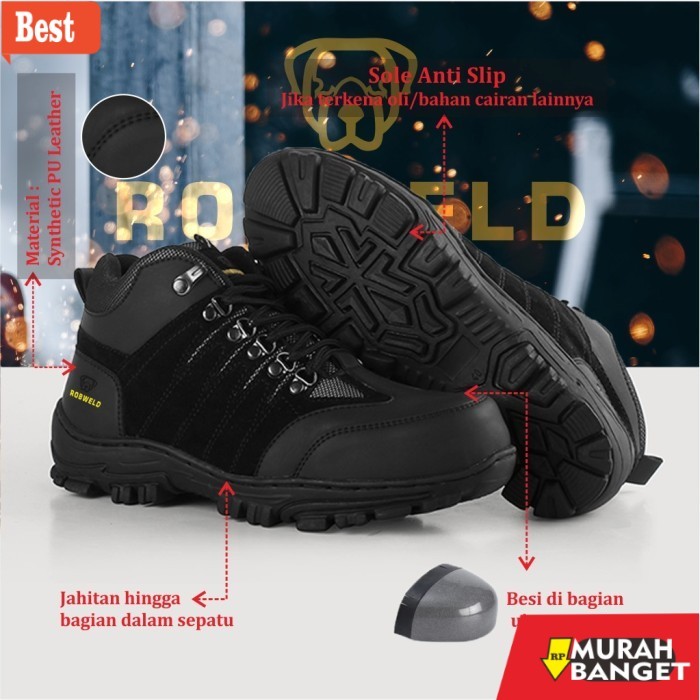 sepatu safety terbaik sepatu safety ujung besi pria sepatu safety pria ujung besi - 39, Hitam