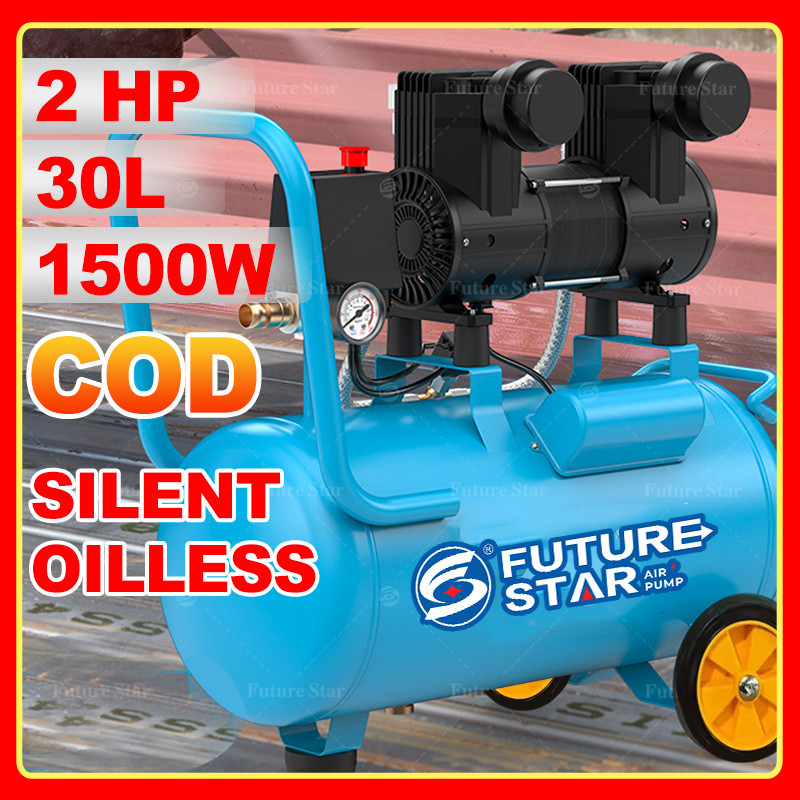 Mesin Kompresor Angin Listrik 2 HP 30L 1800W Tanpa Oli Air Compressor Oilless Mini Portable Oil Free
