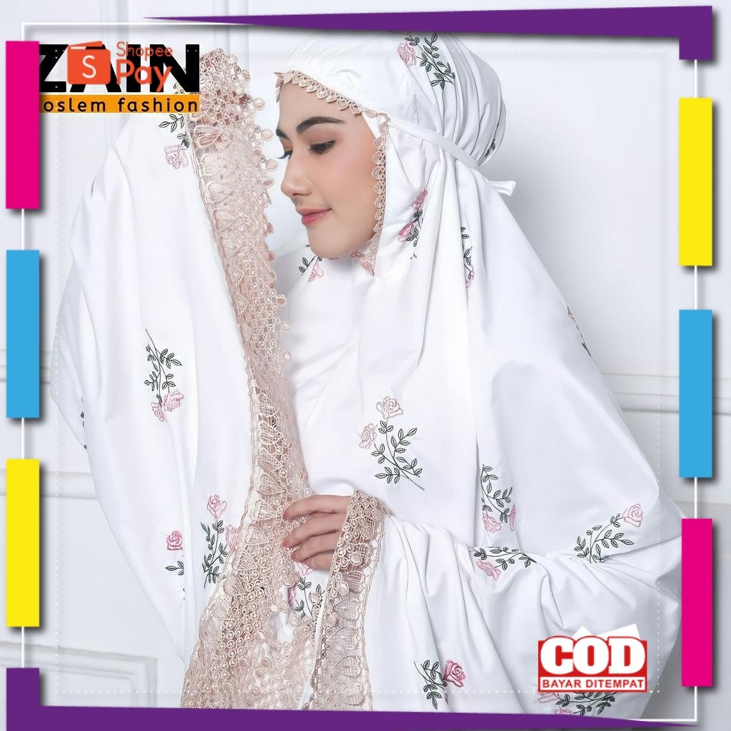 [PREMIUM ORIGINAL] ZAIN Mukena Dewasa Katun Premium Bordir Bunga Camelia Cantik Jumbo