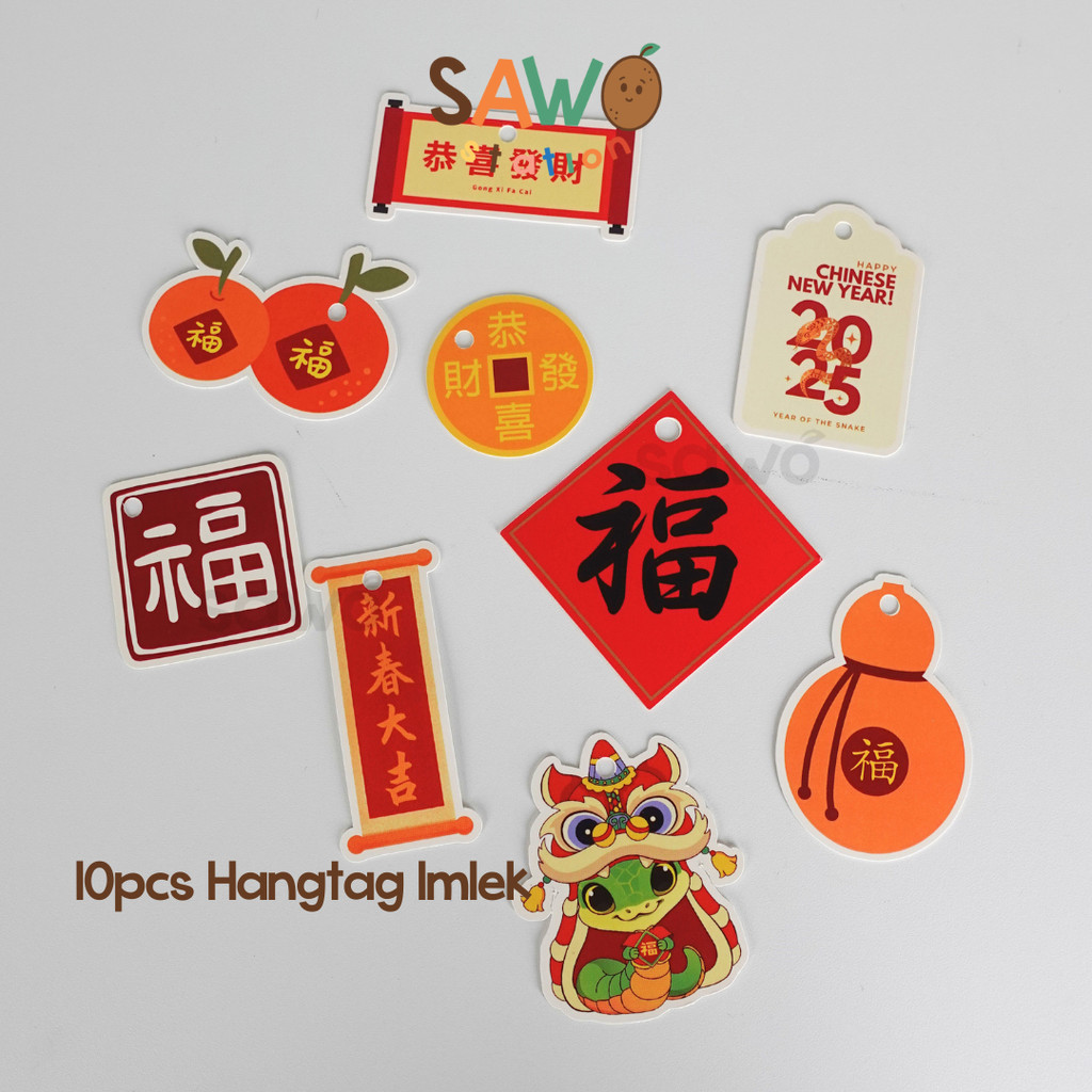

[10pcs] Tag Gantung Imlek 300gsm Ivory Card Doff Laminated – Chinese New Year Hangtag Hiasan Packaging Lunar Tahun Baru Cina