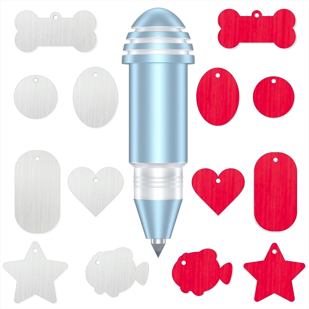 

Engraving Tip Tool for Cricut Joy, with 2 Color & 7 Lovely Blank Tags, Shape of Dog Bone, Heart, Circle, Star, Fish, Ova