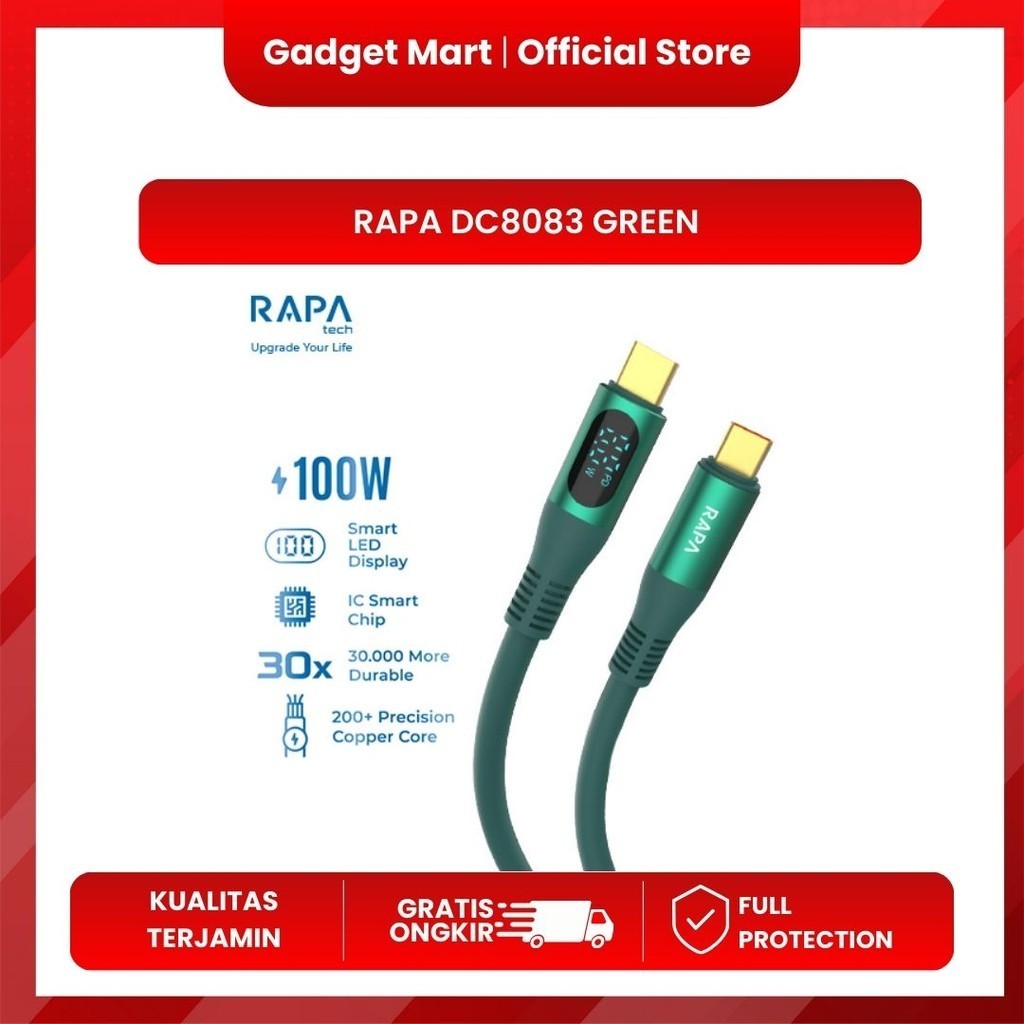 RAPAtech DC8083 - LINE PRO I - USB-C to USB-C Data Cable 100W LED 1M - DC8083