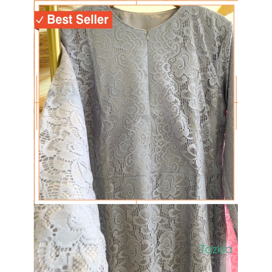 Busana Muslim Cewek Cantik Wanita Keren Kekinian /Dress Muslim Wanita Gamis Malika Brokat Tazkia Hij