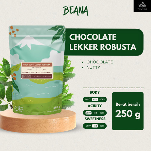 

Chocolate Lekker Robusta Coffee Roasted Beans | Biji Kopi Bubuk 250gr - Beana Roastery Semarang