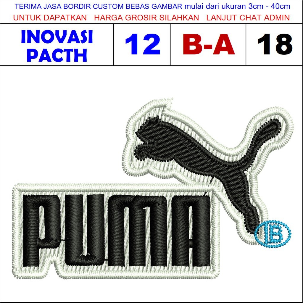 PATCH BORDIR LOGO B-A18 PUMA SPORT BLACK WHITE - INOVASI PATCH TESTIMONI