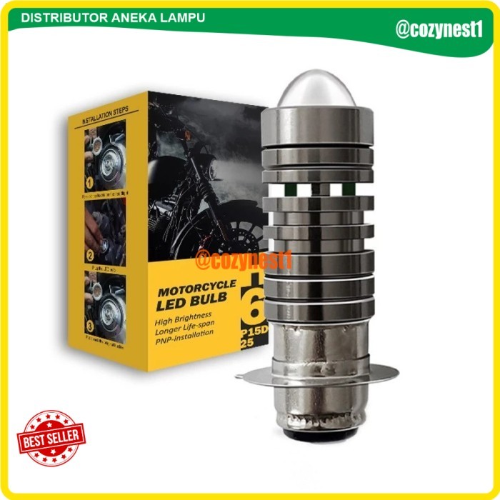 iSUN Lasergun Headlamp Lampu Utama Motor LED H6 P15D CSP DC 9-60V/9W - Putih-Putih