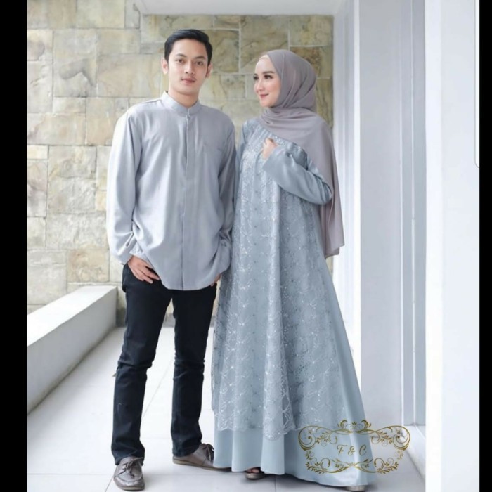 Couple Megumi abu size L baju pasangan brukat cantik murah Meg at