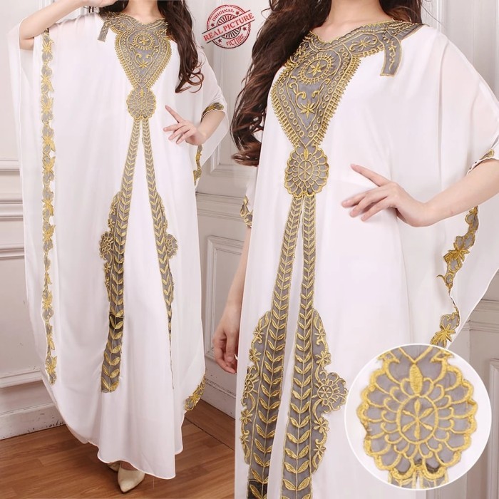Kaftan luna baju muslim pesta mewah jumbo murah may gb - Putih