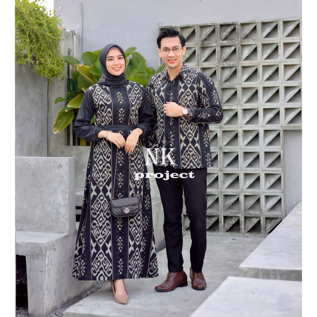 [READY STOCK] Set couple kirana black couple tenun, kirana dress kondangan ethnic, kirana black coup