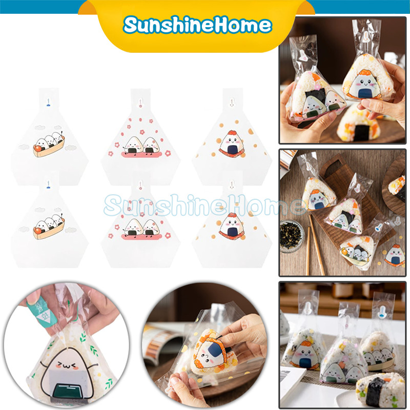 

1 PACK (ISI 50 PCS) Plastik Onigiri Segitiga Plastik Nasi Sushi Plastik Onigiri Packaging Kertas Bungkus Bento Food Grade Bento Bekal Anak
